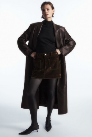COS Skirts For Sale - Womens Flocked-Denim Mini Skirt Dark Brown